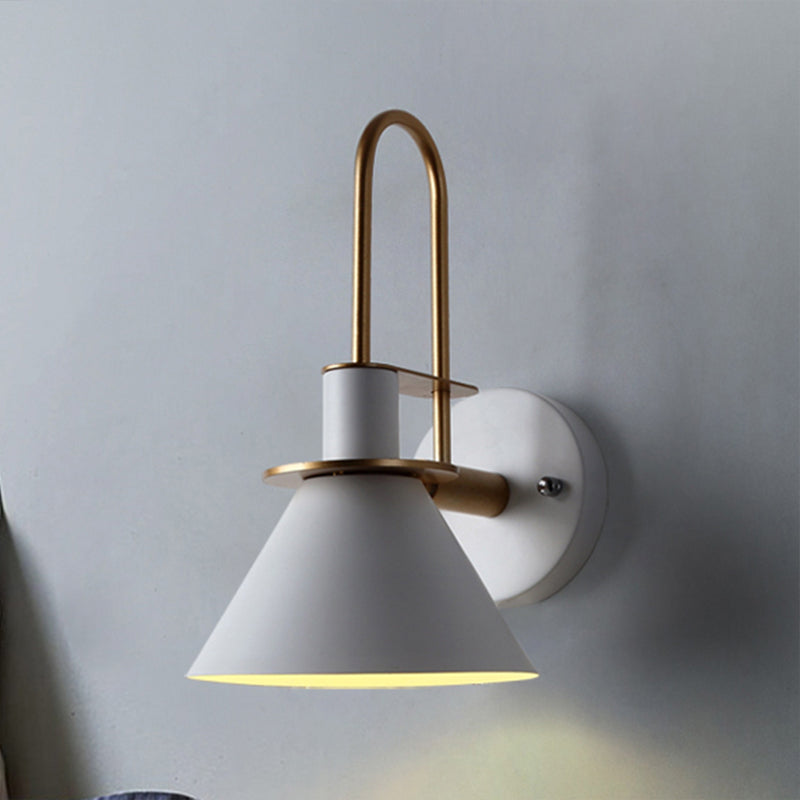 Funnel Shade Metallic Wall Mount Lamp Modernist Style 1 Head Hallway Sconce Lighting in Black/White Clearhalo 'Art deco wall lights' 'Cast Iron' 'Glass' 'Industrial wall lights' 'Industrial' 'Middle century wall lights' 'Modern' 'Rustic wall lights' 'Tiffany' 'Traditional wall lights' 'Wall Lamps & Sconces' 'Wall Lights' Lighting' 768376
