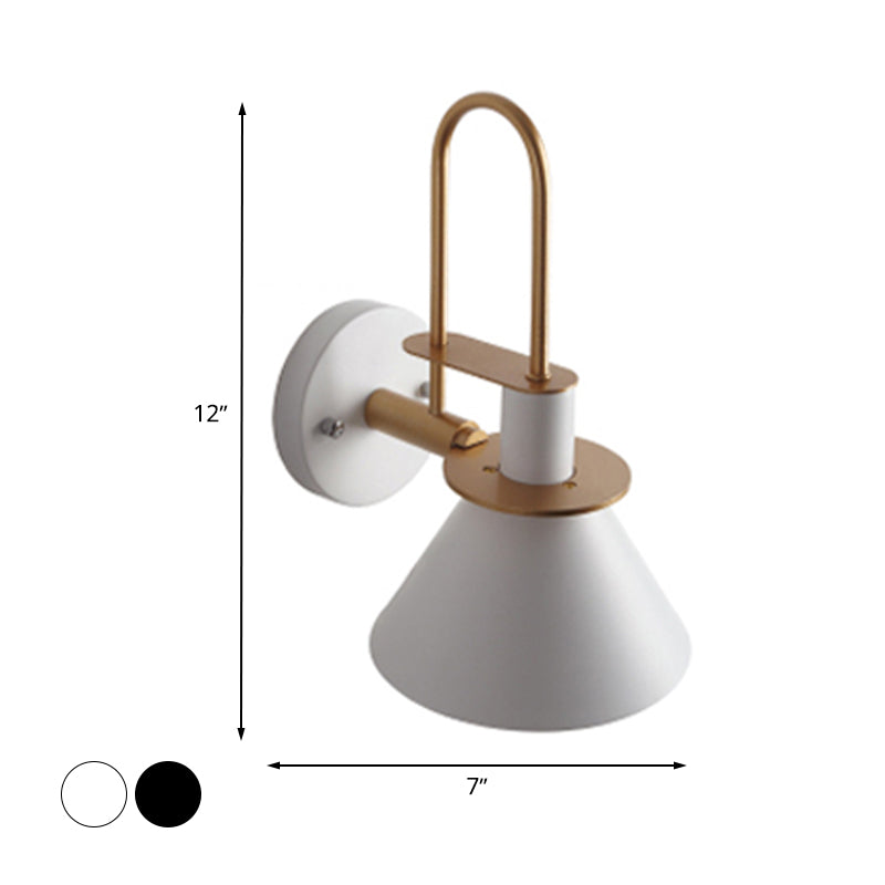 Funnel Shade Metallic Wall Mount Lamp Modernist Style 1 Head Hallway Sconce Lighting in Black/White Clearhalo 'Art deco wall lights' 'Cast Iron' 'Glass' 'Industrial wall lights' 'Industrial' 'Middle century wall lights' 'Modern' 'Rustic wall lights' 'Tiffany' 'Traditional wall lights' 'Wall Lamps & Sconces' 'Wall Lights' Lighting' 768378