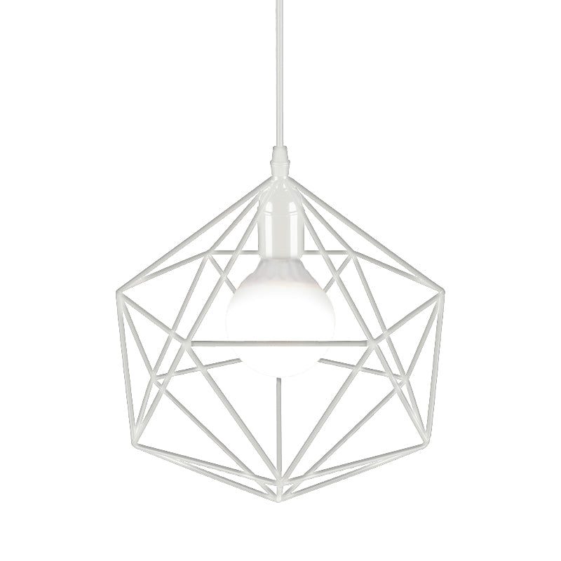 Geometric Metal Pendant Light Industrial 1 Light Living Room Hanging Light in Black/White, 7"/8.5"/11" W Clearhalo 'Art Deco Pendants' 'Black' 'Cast Iron' 'Ceiling Lights' 'Ceramic' 'Crystal' 'Industrial Pendants' 'Industrial' 'Metal' 'Middle Century Pendants' 'Pendant Lights' 'Pendants' 'Rustic Pendants' 'Tiffany' Lighting' 768401