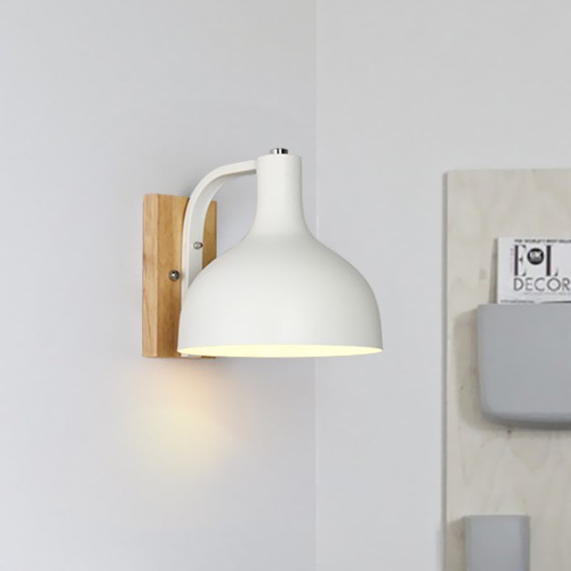 1 Head Wall Lamp Contemporary Dome Shade Metal Wall Light Fixture with Wooden Backplate in White/Pink Clearhalo 'Cast Iron' 'Glass' 'Industrial' 'Modern wall lights' 'Modern' 'Tiffany' 'Traditional wall lights' 'Wall Lamps & Sconces' 'Wall Lights' Lighting' 768483