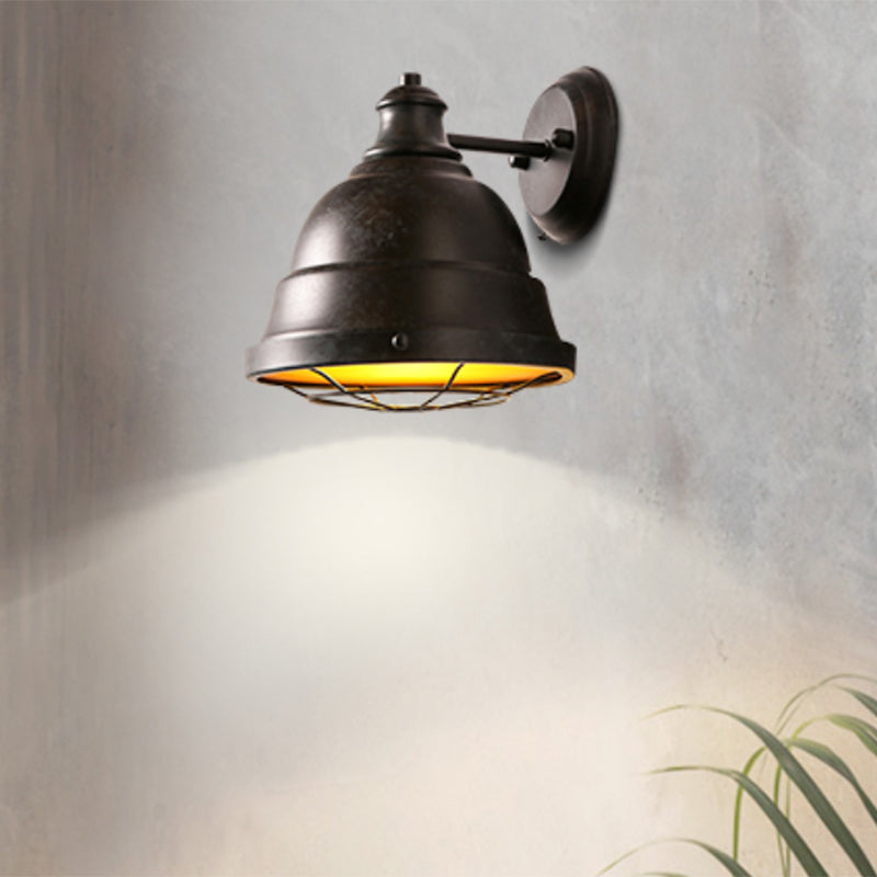 1 Head Sconce Lamp Industrial Vintage Dome Shade Iron Wall Lighting with Wire Guard in Black/Copper Clearhalo 'Art deco wall lights' 'Cast Iron' 'Glass' 'Industrial wall lights' 'Industrial' 'Middle century wall lights' 'Modern' 'Rustic wall lights' 'Tiffany' 'Traditional wall lights' 'Wall Lamps & Sconces' 'Wall Lights' Lighting' 768539