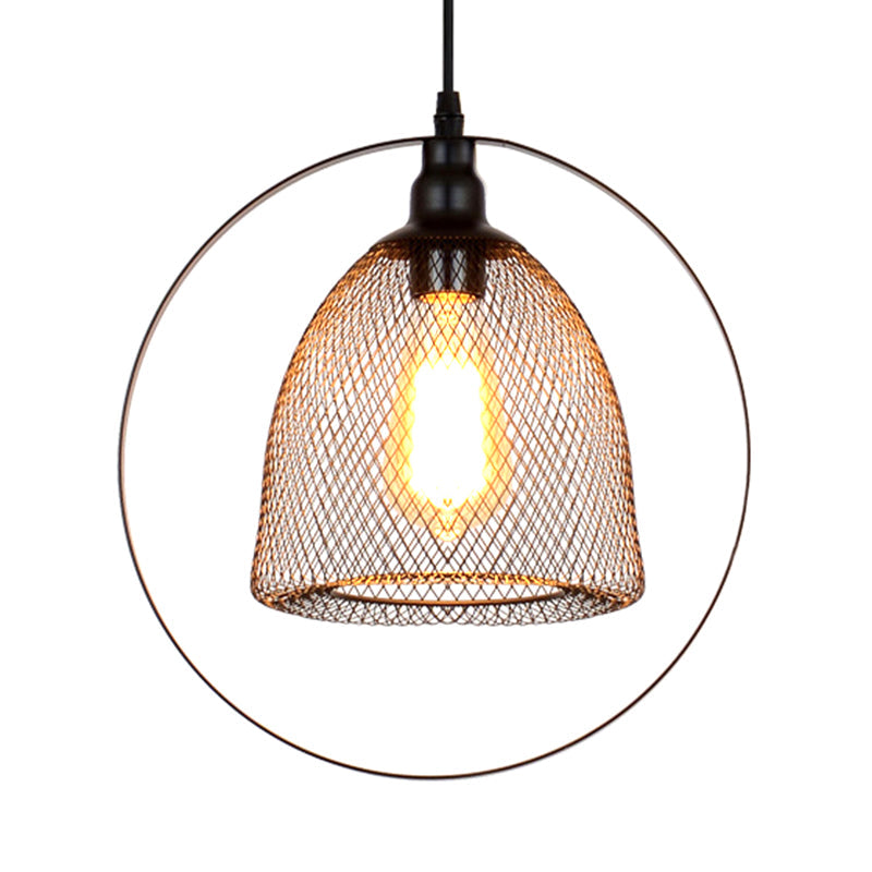 Bell/Dome Metal Hanging Light Industrial Single Light Living Room Pendant Light Fixture in Black Clearhalo 'Art Deco Pendants' 'Black' 'Cast Iron' 'Ceiling Lights' 'Ceramic' 'Crystal' 'Industrial Pendants' 'Industrial' 'Metal' 'Middle Century Pendants' 'Pendant Lights' 'Pendants' 'Rustic Pendants' 'Tiffany' Lighting' 768908