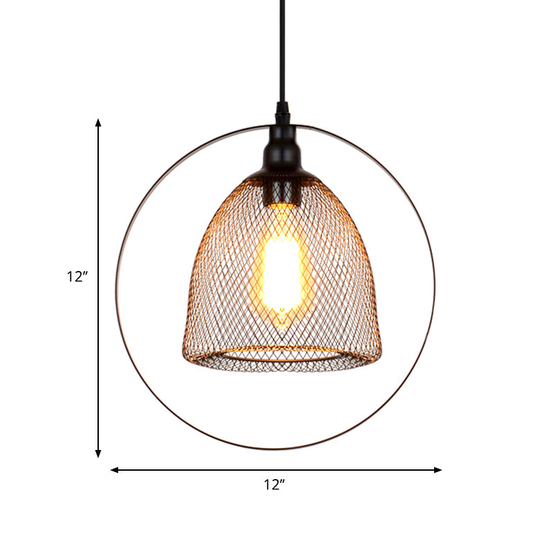 Bell/Dome Metal Hanging Light Industrial Single Light Living Room Pendant Light Fixture in Black Clearhalo 'Art Deco Pendants' 'Black' 'Cast Iron' 'Ceiling Lights' 'Ceramic' 'Crystal' 'Industrial Pendants' 'Industrial' 'Metal' 'Middle Century Pendants' 'Pendant Lights' 'Pendants' 'Rustic Pendants' 'Tiffany' Lighting' 768909