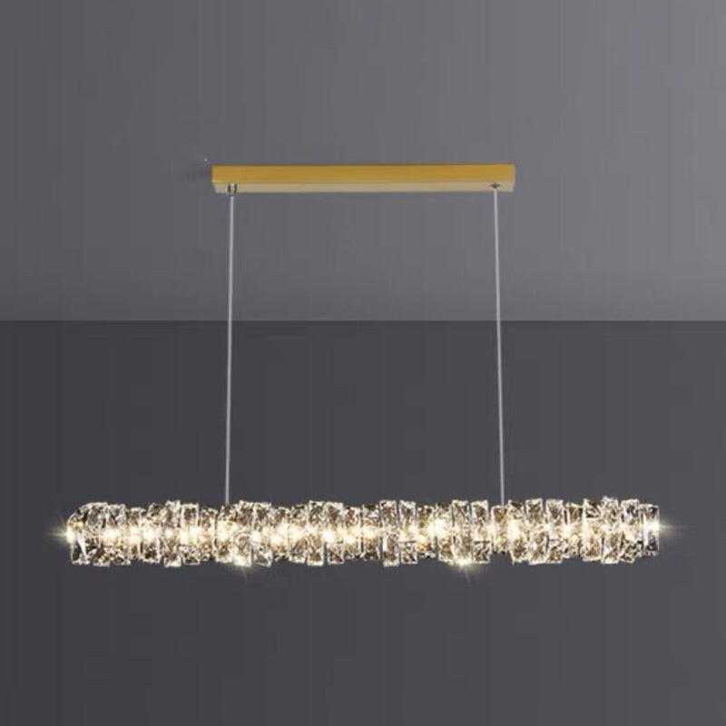 1 Light Linear Island Lighting Contemporary Crystal for Dining Room