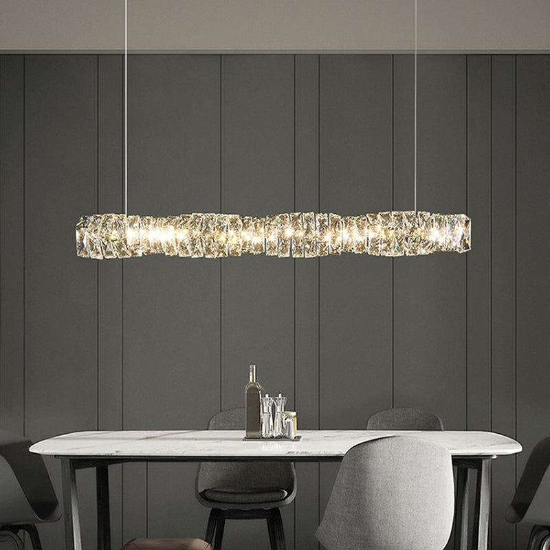 1 Light Linear Island Lighting Contemporary Crystal for Dining Room