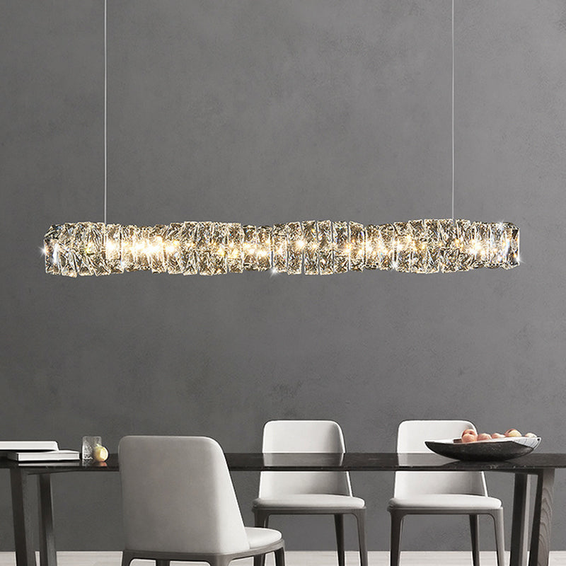 1 Light Linear Island Lighting Contemporary Crystal for Dining Room