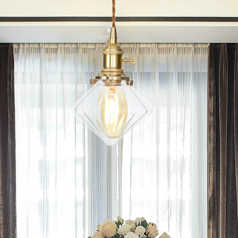 Single Light Gem Suspension Light with Clear Ribbed Glass Vintage Pendant Light in Brass Clearhalo 'Ceiling Lights' 'Glass shade' 'Glass' 'Industrial Pendants' 'Industrial' 'Middle Century Pendants' 'Pendant Lights' 'Pendants' 'Tiffany' Lighting' 769644