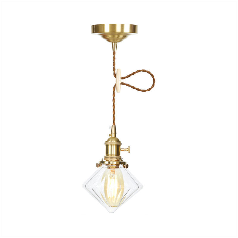 Single Light Gem Suspension Light with Clear Ribbed Glass Vintage Pendant Light in Brass Clearhalo 'Ceiling Lights' 'Glass shade' 'Glass' 'Industrial Pendants' 'Industrial' 'Middle Century Pendants' 'Pendant Lights' 'Pendants' 'Tiffany' Lighting' 769646