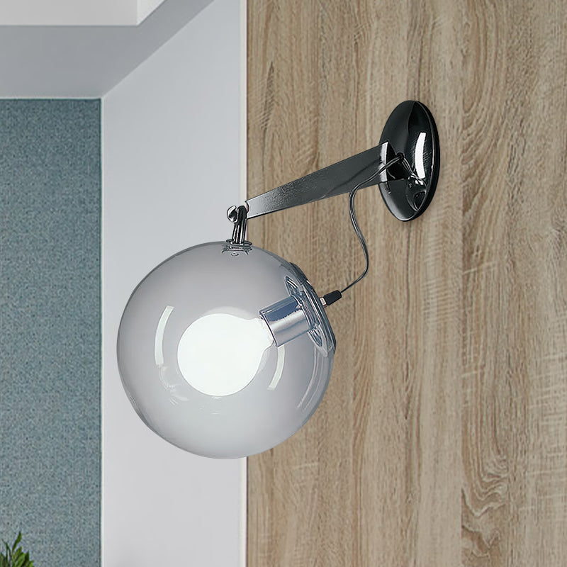 Clear Glass Bubble Wall Sconce Light Post Modern 1 Light Chrome Wall Mount Lighting, 10"/12" Wide Clear Clearhalo 'Cast Iron' 'Glass' 'Industrial' 'Modern wall lights' 'Modern' 'Tiffany' 'Traditional wall lights' 'Wall Lamps & Sconces' 'Wall Lights' Lighting' 769877