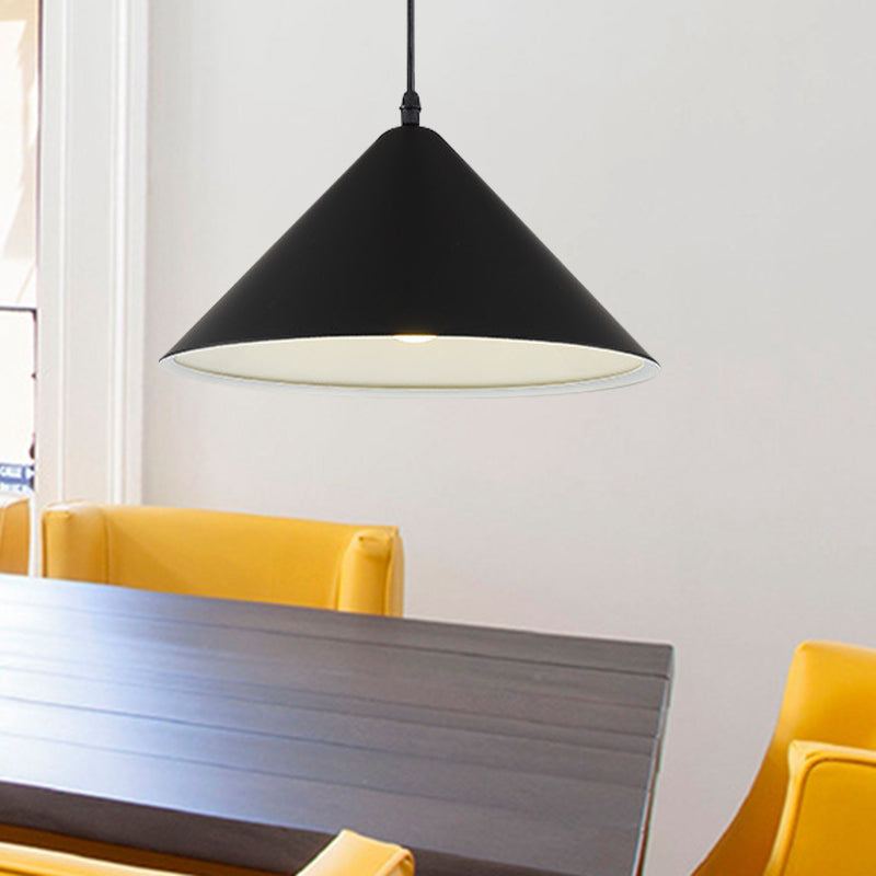 Nordic Cone Hanging Lamp Metal 1 Light Black/White/Red Pendant Light Fixture for Dining Room, 12.5"/16.5" Wide Clearhalo 'Ceiling Lights' 'Modern Pendants' 'Modern' 'Pendant Lights' 'Pendants' Lighting' 770221