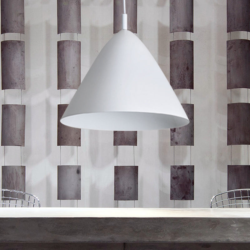 Tapered Ceiling Pendant Light Modernism Metal 10.5"/13"/16" Dia 1 Light Pink/Blue/Green Hanging Lamp Kit White 13" Clearhalo 'Ceiling Lights' 'Modern Pendants' 'Modern' 'Pendant Lights' 'Pendants' Lighting' 770280