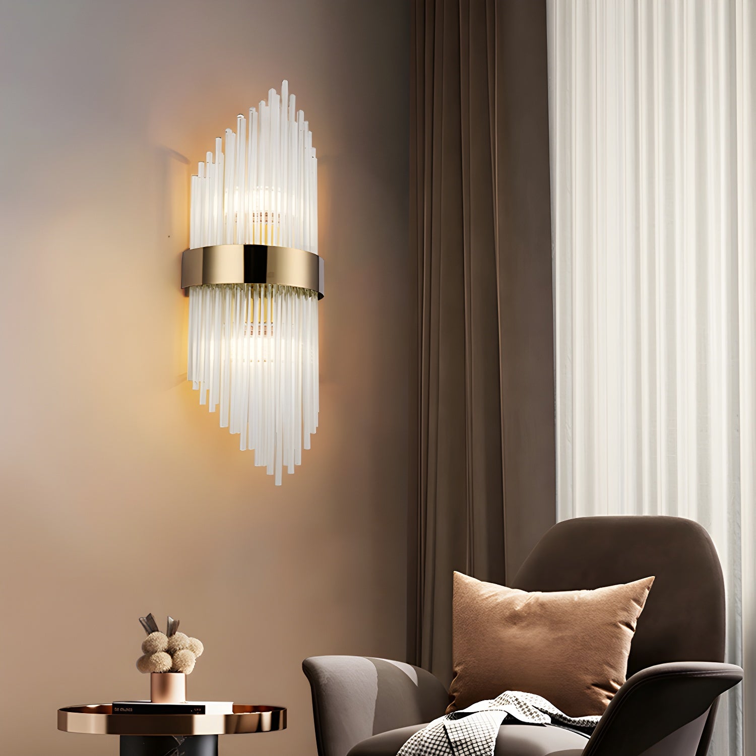2-Light Golden Contemporary Crystal Unique Shaded Bathroom Vanity Light