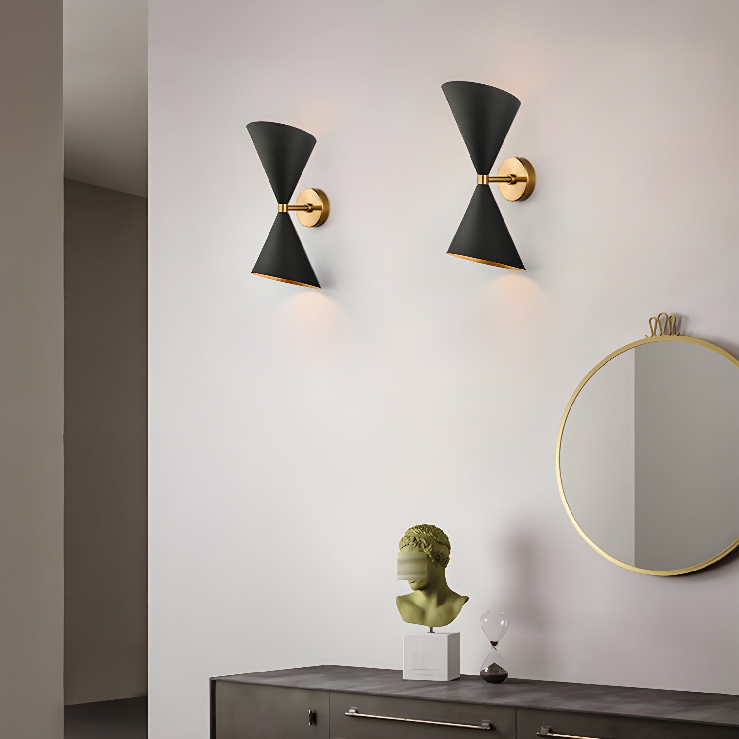 2-Light Contemporary Black Unique Shape Metal Bathroom Vanity Light