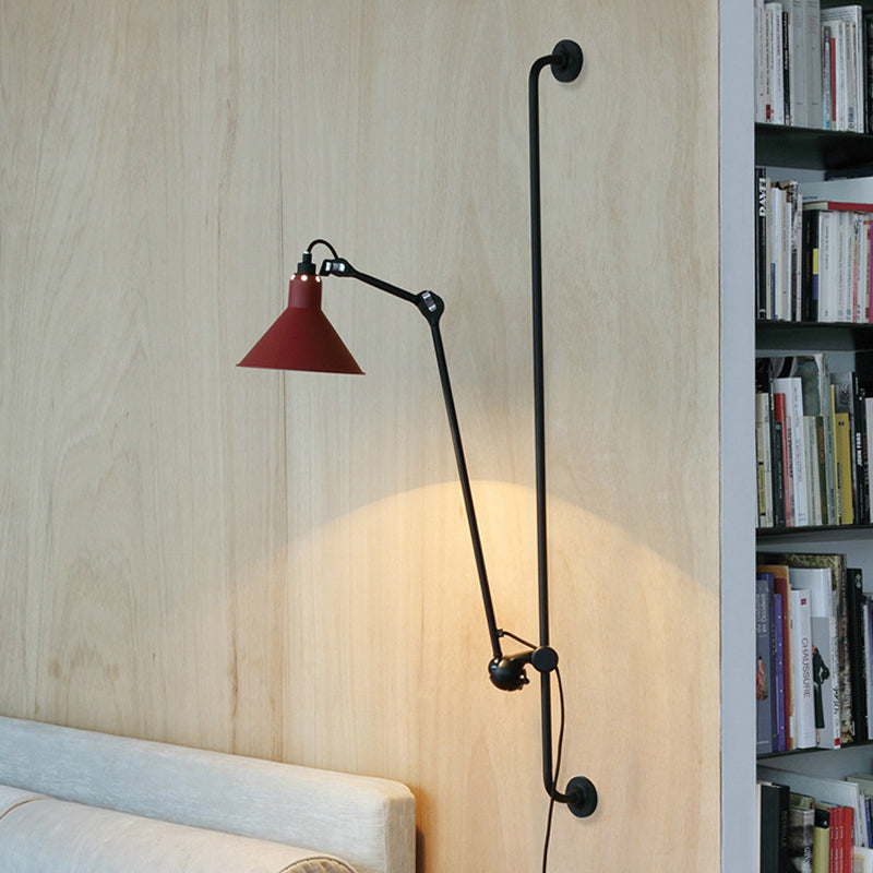Contemporary 1 Head Sconce Lighting with Metallic Shade Red/Yellow Conical Wall Mount Lamp for Bedside Clearhalo 'Cast Iron' 'Glass' 'Industrial' 'Modern wall lights' 'Modern' 'Tiffany' 'Traditional wall lights' 'Wall Lamps & Sconces' 'Wall Lights' Lighting' 770683