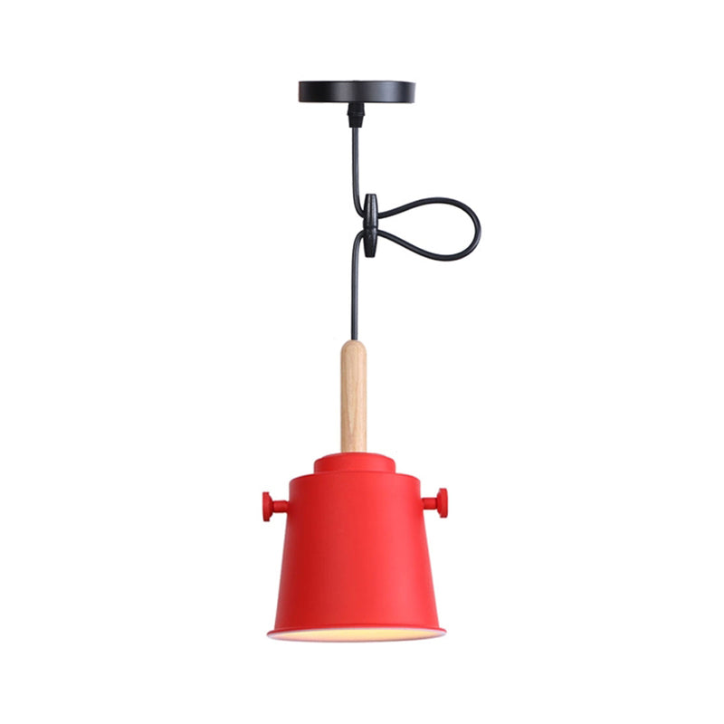 Modern Bucket Hanging Lamp with Adjustable Cord Single Light Metal Pendant Light in Wood Clearhalo 'Art Deco Pendants' 'Cast Iron' 'Ceiling Lights' 'Ceramic' 'Crystal' 'Industrial Pendants' 'Industrial' 'Metal' 'Middle Century Pendants' 'Pendant Lights' 'Pendants' 'Tiffany' Lighting' 770763