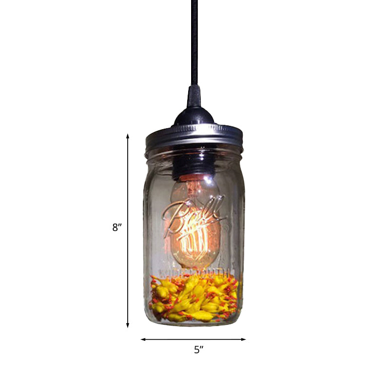 1-Light Pendant Lighting Modern Caged Mason Jar Blown Glass Hanging Ceiling Light in Red/Green/Amber Clearhalo 'Ceiling Lights' 'Glass shade' 'Glass' 'Industrial Pendants' 'Industrial' 'Island Lights' 'Middle Century Pendants' 'Pendant Lights' 'Pendants' 'Tiffany' Lighting' 770893