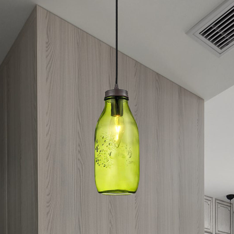 1-Light Pendant Lighting Modern Caged Mason Jar Blown Glass Hanging Ceiling Light in Red/Green/Amber Clearhalo 'Ceiling Lights' 'Glass shade' 'Glass' 'Industrial Pendants' 'Industrial' 'Island Lights' 'Middle Century Pendants' 'Pendant Lights' 'Pendants' 'Tiffany' Lighting' 770895