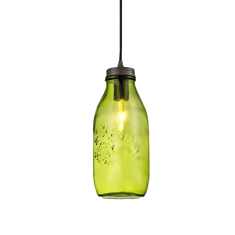 1-Light Pendant Lighting Modern Caged Mason Jar Blown Glass Hanging Ceiling Light in Red/Green/Amber Clearhalo 'Ceiling Lights' 'Glass shade' 'Glass' 'Industrial Pendants' 'Industrial' 'Island Lights' 'Middle Century Pendants' 'Pendant Lights' 'Pendants' 'Tiffany' Lighting' 770897