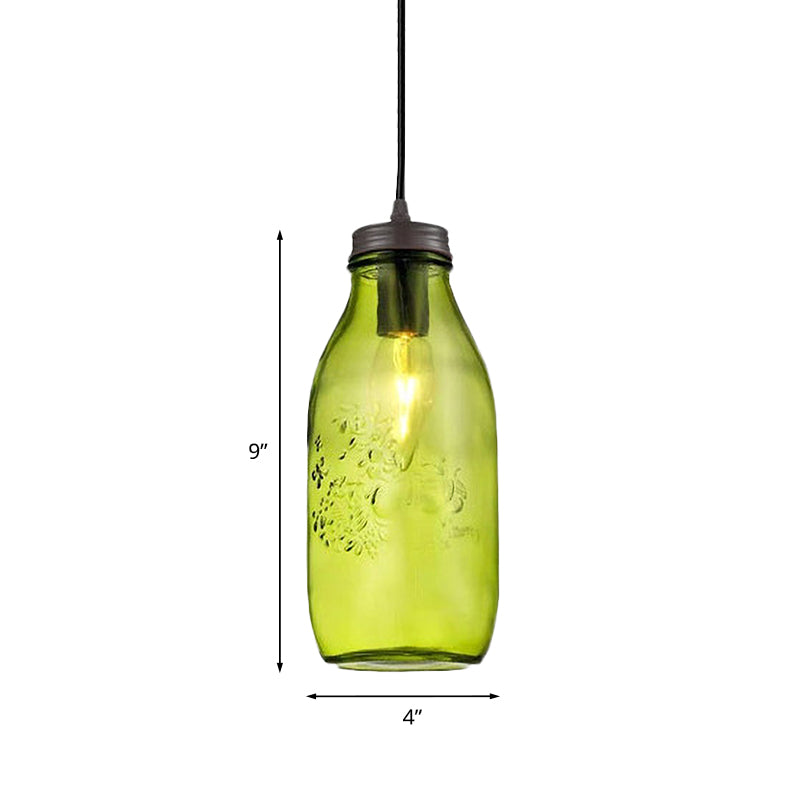 1-Light Pendant Lighting Modern Caged Mason Jar Blown Glass Hanging Ceiling Light in Red/Green/Amber Clearhalo 'Ceiling Lights' 'Glass shade' 'Glass' 'Industrial Pendants' 'Industrial' 'Island Lights' 'Middle Century Pendants' 'Pendant Lights' 'Pendants' 'Tiffany' Lighting' 770898