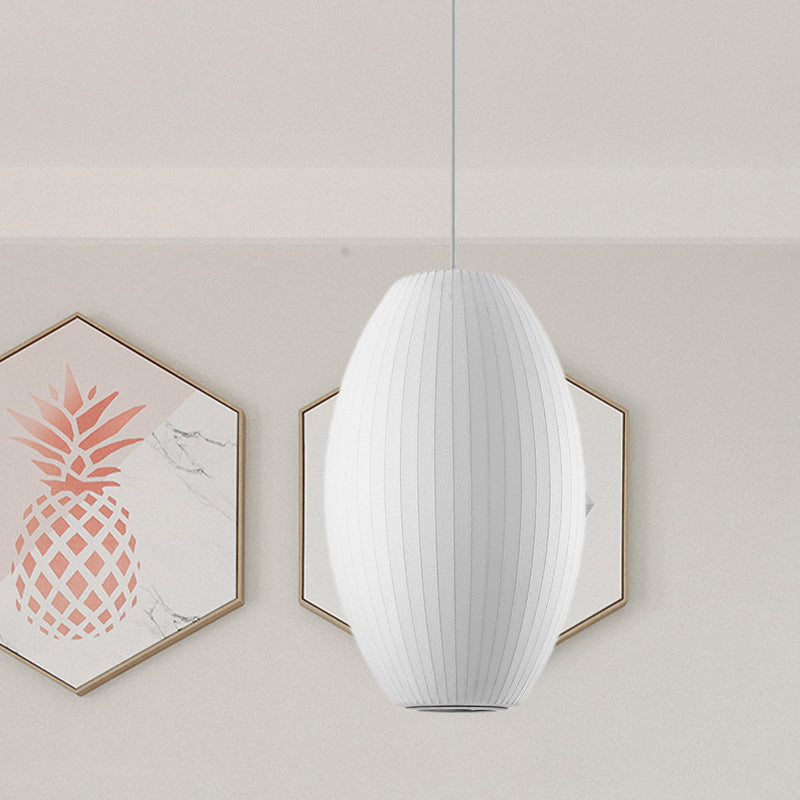 Cigar Suspension Pendant Contemporary Fabric 1 Light White Hanging Ceiling Light, 6.5"/12"/14" Wide White Clearhalo 'Ceiling Lights' 'Modern Pendants' 'Modern' 'Pendant Lights' 'Pendants' Lighting' 771068