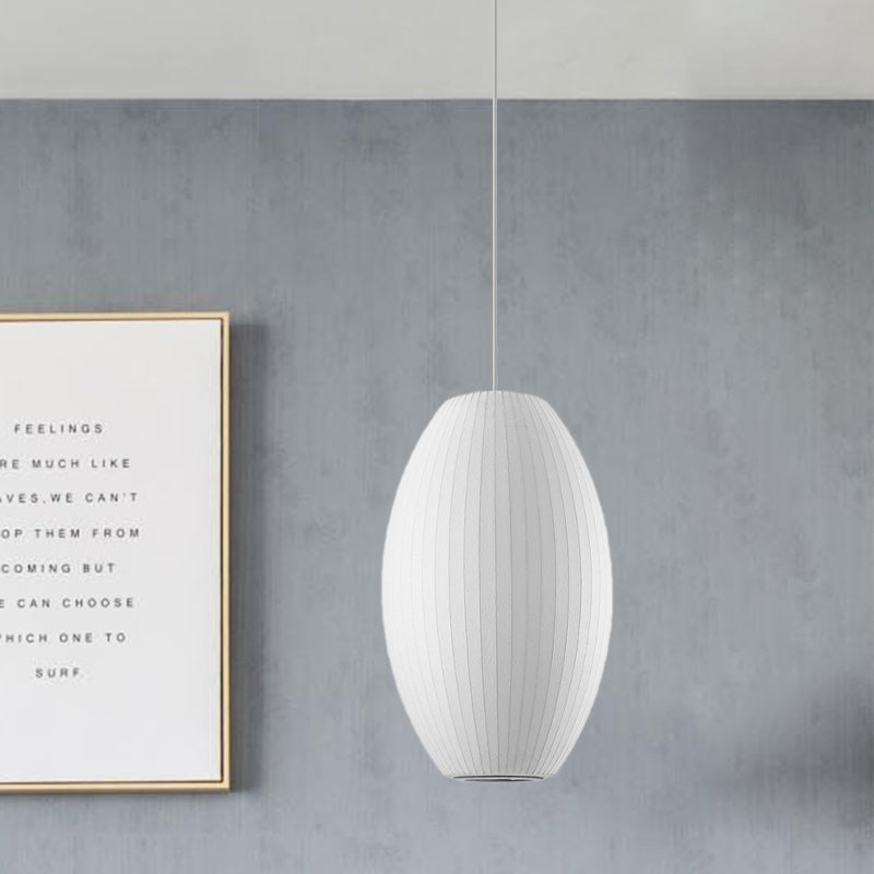 Cigar Suspension Pendant Contemporary Fabric 1 Light White Hanging Ceiling Light, 6.5"/12"/14" Wide Clearhalo 'Ceiling Lights' 'Modern Pendants' 'Modern' 'Pendant Lights' 'Pendants' Lighting' 771069