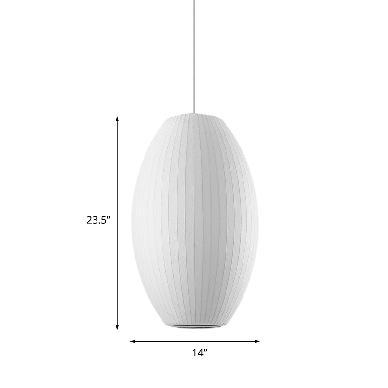 Cigar Suspension Pendant Contemporary Fabric 1 Light White Hanging Ceiling Light, 6.5"/12"/14" Wide Clearhalo 'Ceiling Lights' 'Modern Pendants' 'Modern' 'Pendant Lights' 'Pendants' Lighting' 771074