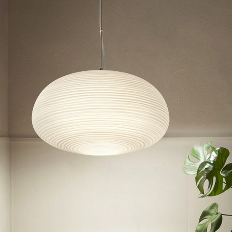 Cocoon Pendant Ceiling Light Post Modern Ribbed Glass 1 Light White Hanging Light White C Clearhalo 'Ceiling Lights' 'Glass shade' 'Glass' 'Modern Pendants' 'Modern' 'Pendant Lights' 'Pendants' Lighting' 771096