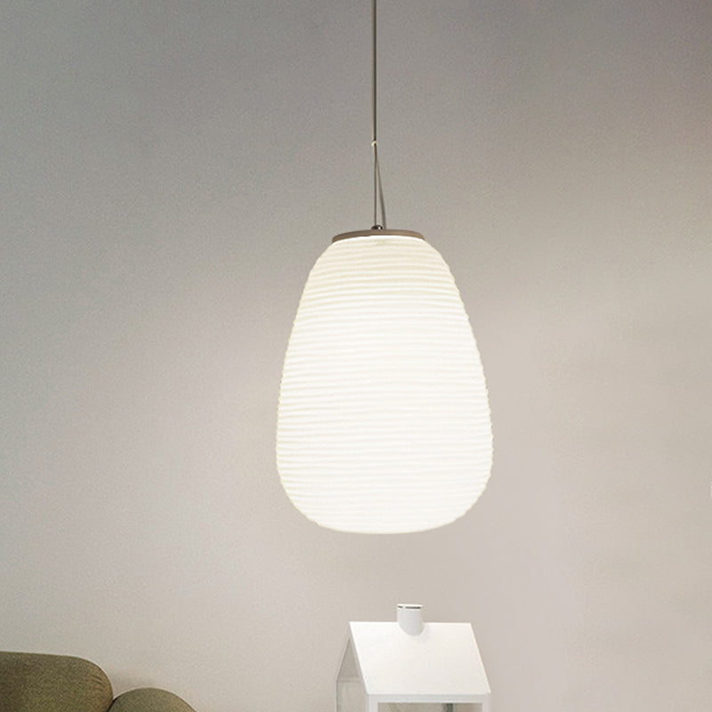 Cocoon Pendant Ceiling Light Post Modern Ribbed Glass 1 Light White Hanging Light White A Clearhalo 'Ceiling Lights' 'Glass shade' 'Glass' 'Modern Pendants' 'Modern' 'Pendant Lights' 'Pendants' Lighting' 771101
