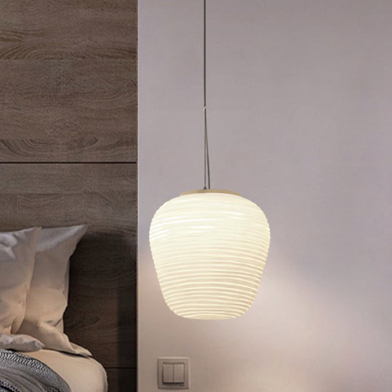 Cocoon Pendant Ceiling Light Post Modern Ribbed Glass 1 Light White Hanging Light White B Clearhalo 'Ceiling Lights' 'Glass shade' 'Glass' 'Modern Pendants' 'Modern' 'Pendant Lights' 'Pendants' Lighting' 771108