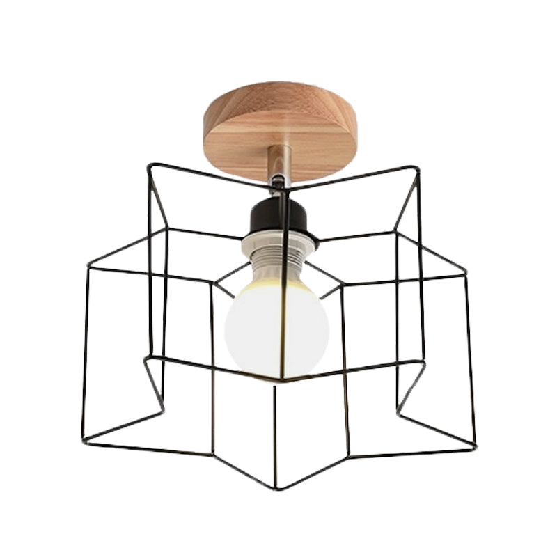 5"/6"/12" Wide Iron Wire Frame Flush Mount Light for Porch Rotatable 1 Head Contemporary Ceiling Light Clearhalo 'Ceiling Lights' 'Close To Ceiling Lights' 'Close to ceiling' 'Semi-flushmount' Lighting' 771571