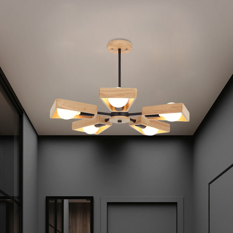 Rotatable Modern Trapezoid Chandelier Wooden Multi-Head Pendant Light for Dining Room Clearhalo 'Carpenter Chandeliers' 'Ceiling Lights' 'Chandeliers' 'Industrial' 'Modern Chandeliers' 'Modern' Lighting' 771593_76bccc6b-95b5-4c71-a087-1049f3678ddf