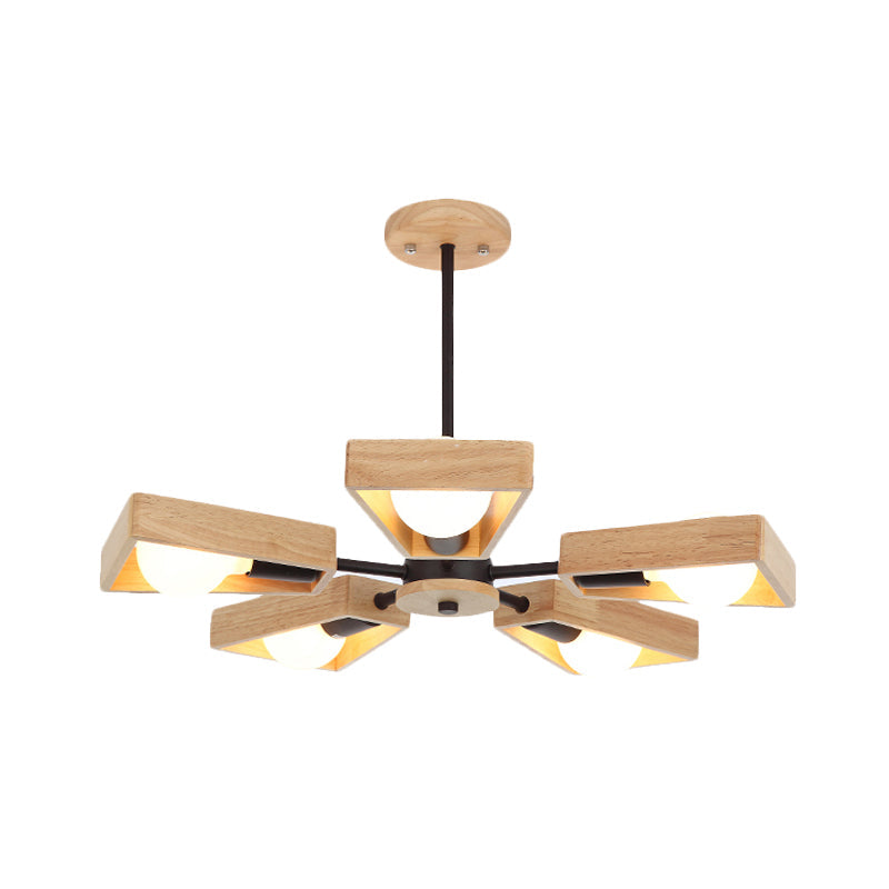 Rotatable Modern Trapezoid Chandelier Wooden Multi-Head Pendant Light for Dining Room Clearhalo 'Carpenter Chandeliers' 'Ceiling Lights' 'Chandeliers' 'Industrial' 'Modern Chandeliers' 'Modern' Lighting' 771594_355fef39-251f-41a8-9388-c8547211b207