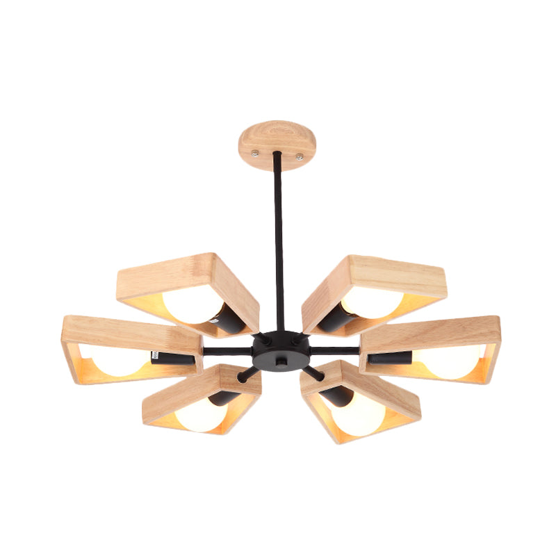 Rotatable Modern Trapezoid Chandelier Wooden Multi-Head Pendant Light for Dining Room Clearhalo 'Carpenter Chandeliers' 'Ceiling Lights' 'Chandeliers' 'Industrial' 'Modern Chandeliers' 'Modern' Lighting' 771601