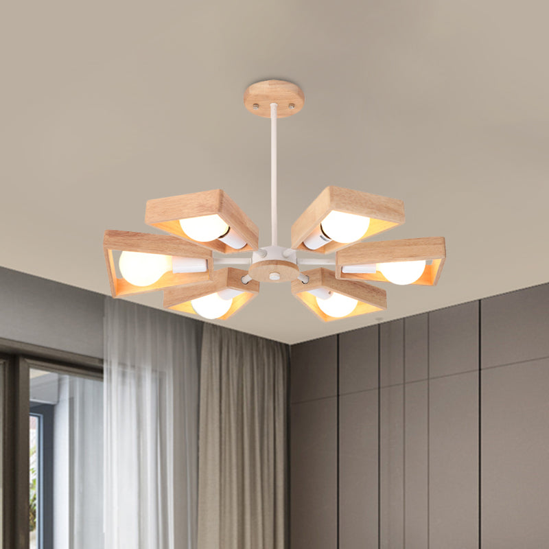 Rotatable Modern Trapezoid Chandelier Wooden Multi-Head Pendant Light for Dining Room Clearhalo 'Carpenter Chandeliers' 'Ceiling Lights' 'Chandeliers' 'Industrial' 'Modern Chandeliers' 'Modern' Lighting' 771604_748d76f7-7b02-401a-abc9-5d7ccd3324b0