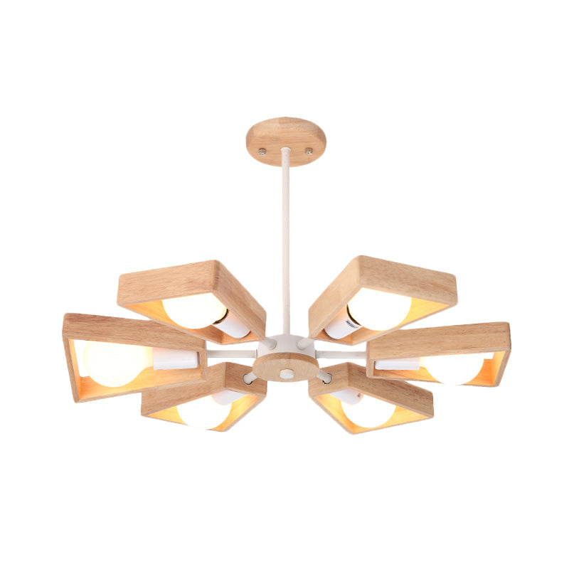 Rotatable Modern Trapezoid Chandelier Wooden Multi-Head Pendant Light for Dining Room Clearhalo 'Carpenter Chandeliers' 'Ceiling Lights' 'Chandeliers' 'Industrial' 'Modern Chandeliers' 'Modern' Lighting' 771605