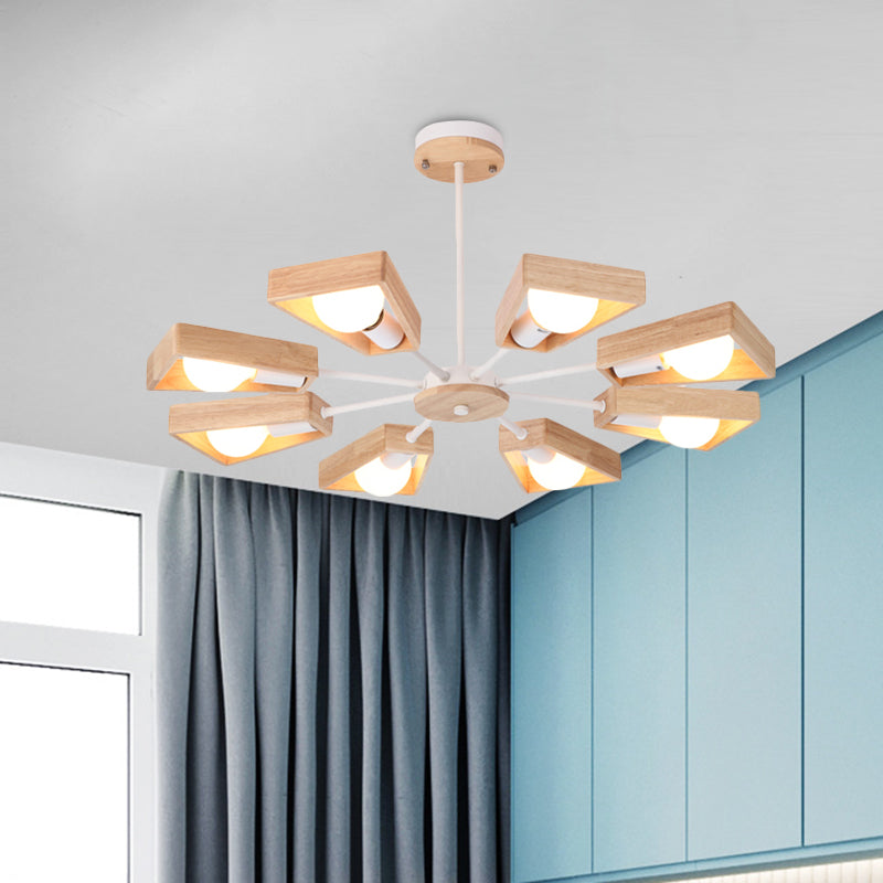 Rotatable Modern Trapezoid Chandelier Wooden Multi-Head Pendant Light for Dining Room Clearhalo 'Carpenter Chandeliers' 'Ceiling Lights' 'Chandeliers' 'Industrial' 'Modern Chandeliers' 'Modern' Lighting' 771611