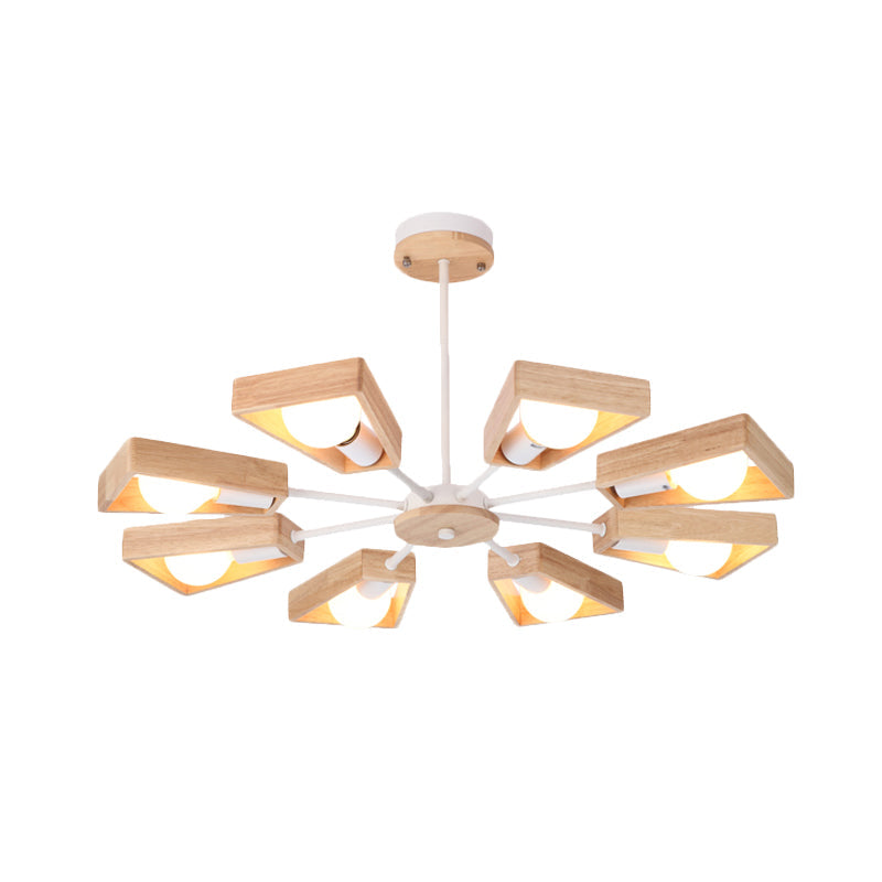 Rotatable Modern Trapezoid Chandelier Wooden Multi-Head Pendant Light for Dining Room Clearhalo 'Carpenter Chandeliers' 'Ceiling Lights' 'Chandeliers' 'Industrial' 'Modern Chandeliers' 'Modern' Lighting' 771612_8c745b0d-b94a-4b91-8295-f1752d425d4c