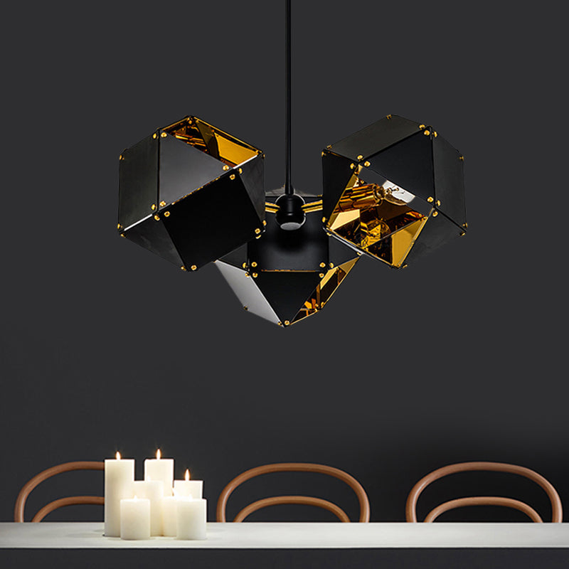 8/12 Heads Multifaceted Metal Chandelier Light Modern Black/White Dining Room Pendant Light Fixture 3 Black Clearhalo 'Ceiling Lights' 'Chandeliers' 'Modern Chandeliers' 'Modern' Lighting' 771857