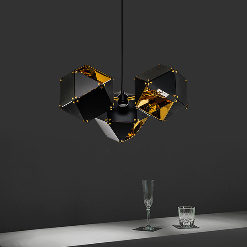 8/12 Heads Multifaceted Metal Chandelier Light Modern Black/White Dining Room Pendant Light Fixture Clearhalo 'Ceiling Lights' 'Chandeliers' 'Modern Chandeliers' 'Modern' Lighting' 771858