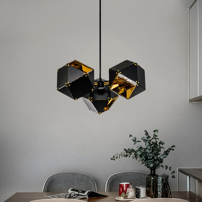 8/12 Heads Multifaceted Metal Chandelier Light Modern Black/White Dining Room Pendant Light Fixture Clearhalo 'Ceiling Lights' 'Chandeliers' 'Modern Chandeliers' 'Modern' Lighting' 771859