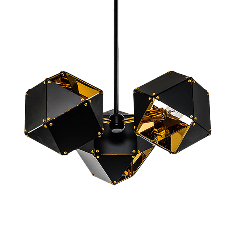 8/12 Heads Multifaceted Metal Chandelier Light Modern Black/White Dining Room Pendant Light Fixture Clearhalo 'Ceiling Lights' 'Chandeliers' 'Modern Chandeliers' 'Modern' Lighting' 771860