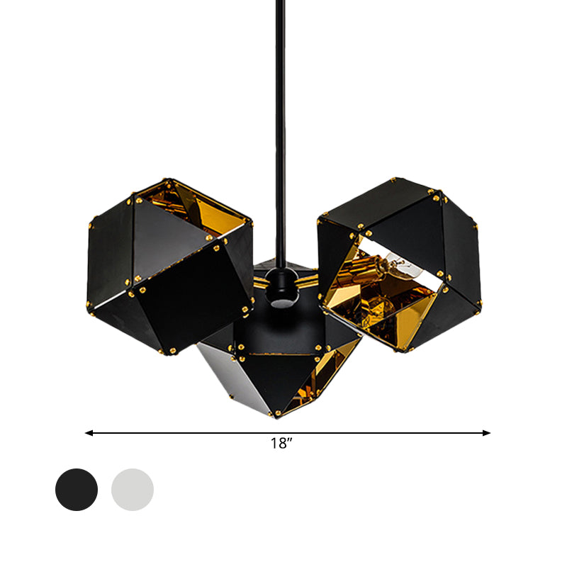 8/12 Heads Multifaceted Metal Chandelier Light Modern Black/White Dining Room Pendant Light Fixture Clearhalo 'Ceiling Lights' 'Chandeliers' 'Modern Chandeliers' 'Modern' Lighting' 771861