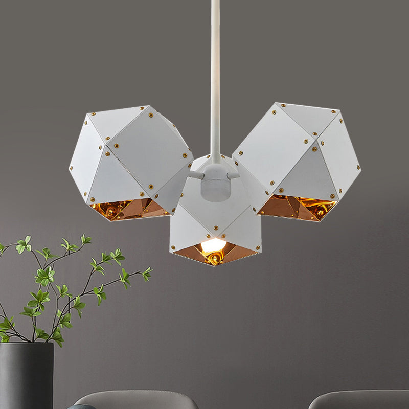 8/12 Heads Multifaceted Metal Chandelier Light Modern Black/White Dining Room Pendant Light Fixture 3 White Clearhalo 'Ceiling Lights' 'Chandeliers' 'Modern Chandeliers' 'Modern' Lighting' 771862