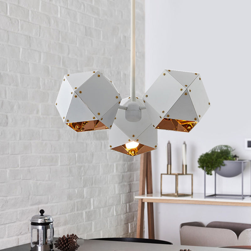 8/12 Heads Multifaceted Metal Chandelier Light Modern Black/White Dining Room Pendant Light Fixture Clearhalo 'Ceiling Lights' 'Chandeliers' 'Modern Chandeliers' 'Modern' Lighting' 771863