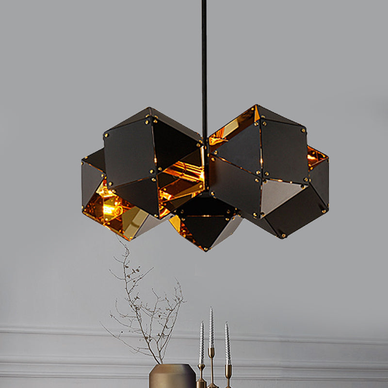 8/12 Heads Multifaceted Metal Chandelier Light Modern Black/White Dining Room Pendant Light Fixture Clearhalo 'Ceiling Lights' 'Chandeliers' 'Modern Chandeliers' 'Modern' Lighting' 771866
