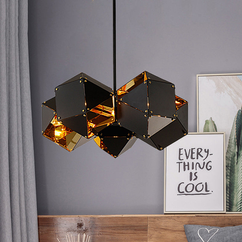 8/12 Heads Multifaceted Metal Chandelier Light Modern Black/White Dining Room Pendant Light Fixture Clearhalo 'Ceiling Lights' 'Chandeliers' 'Modern Chandeliers' 'Modern' Lighting' 771867