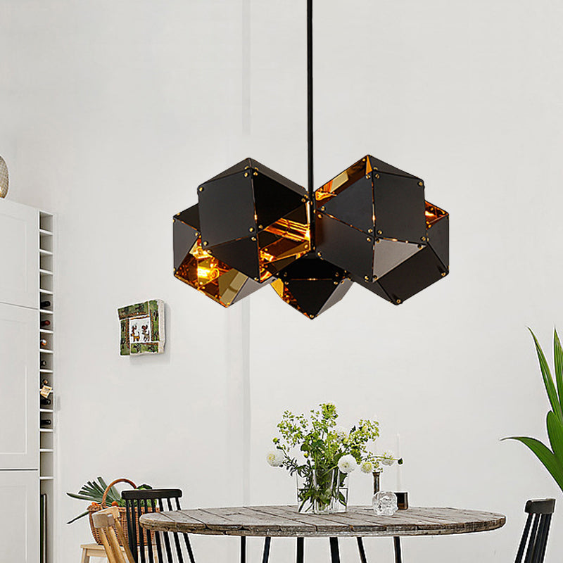 8/12 Heads Multifaceted Metal Chandelier Light Modern Black/White Dining Room Pendant Light Fixture Clearhalo 'Ceiling Lights' 'Chandeliers' 'Modern Chandeliers' 'Modern' Lighting' 771868