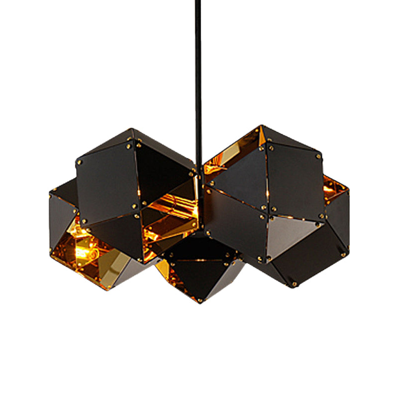 8/12 Heads Multifaceted Metal Chandelier Light Modern Black/White Dining Room Pendant Light Fixture Clearhalo 'Ceiling Lights' 'Chandeliers' 'Modern Chandeliers' 'Modern' Lighting' 771869