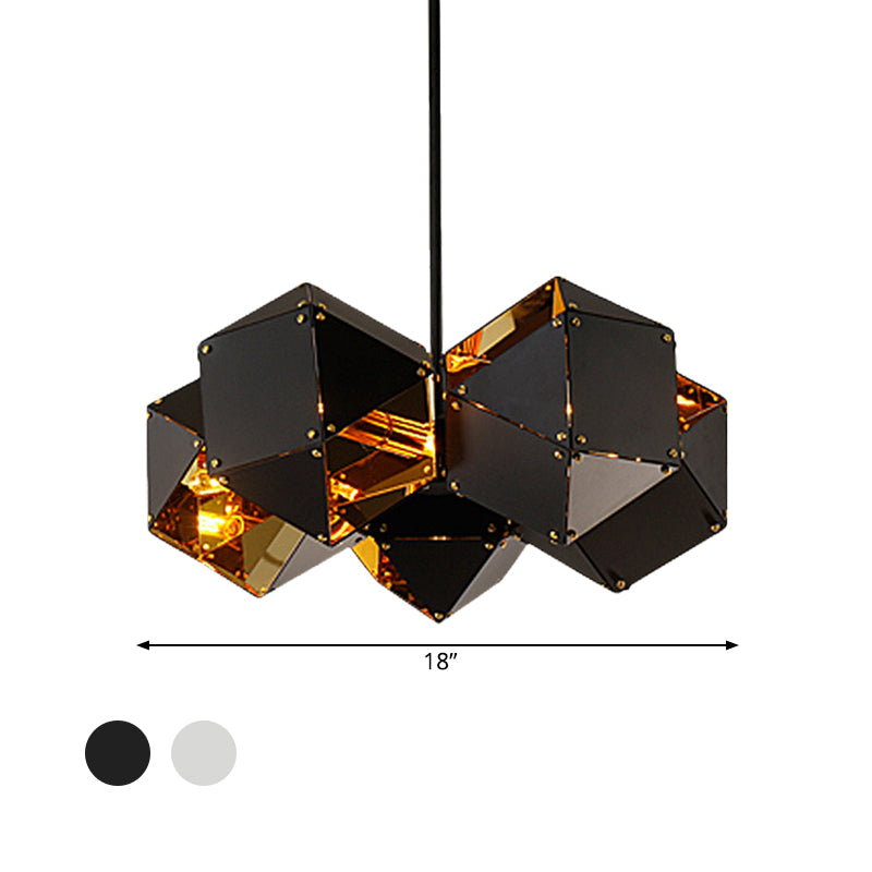 8/12 Heads Multifaceted Metal Chandelier Light Modern Black/White Dining Room Pendant Light Fixture Clearhalo 'Ceiling Lights' 'Chandeliers' 'Modern Chandeliers' 'Modern' Lighting' 771870