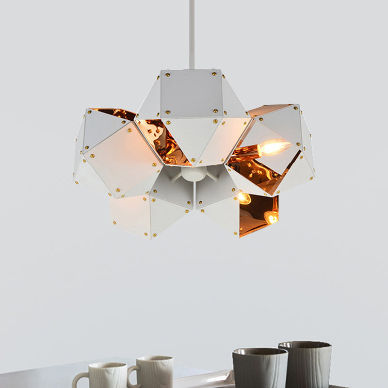 8/12 Heads Multifaceted Metal Chandelier Light Modern Black/White Dining Room Pendant Light Fixture 5 White Clearhalo 'Ceiling Lights' 'Chandeliers' 'Modern Chandeliers' 'Modern' Lighting' 771871
